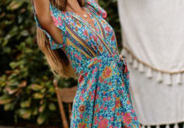 Bohemian Floral Print Wrap Dress - Lisa Fashion Store